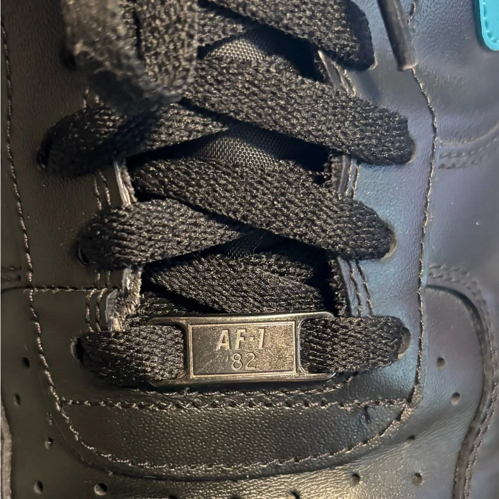 Vintage Nike Air Force 1 Men's Black and Aqua Sneakers